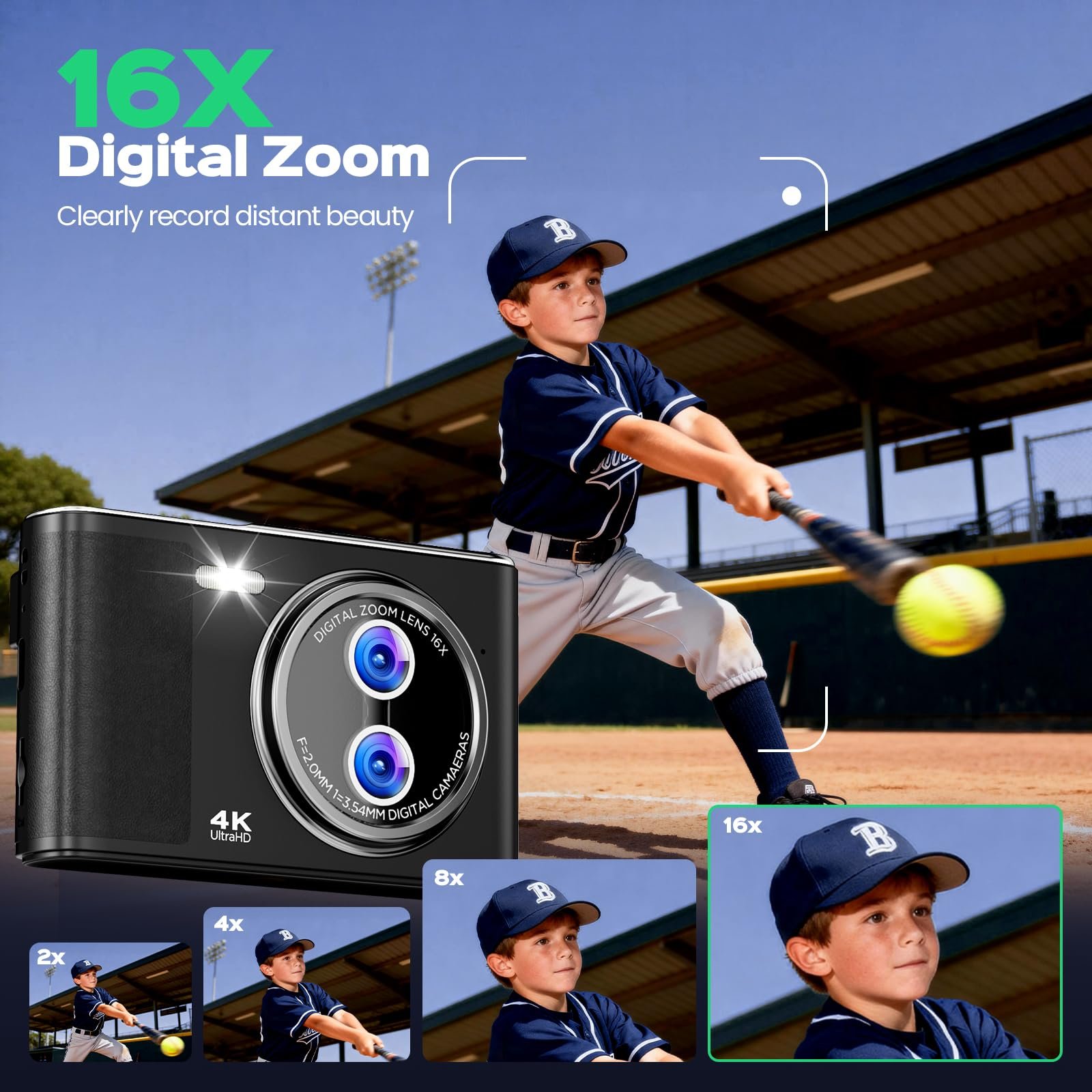 32GB Digital Camera Compact 48MP Autofocus 16X Digital Zoom Photo Camera: 2.8 Inch 4K LCD Screen Portable Vlogging Photography Camera for Kids, Beginners, Teens, Students with Lanyard - Image 8