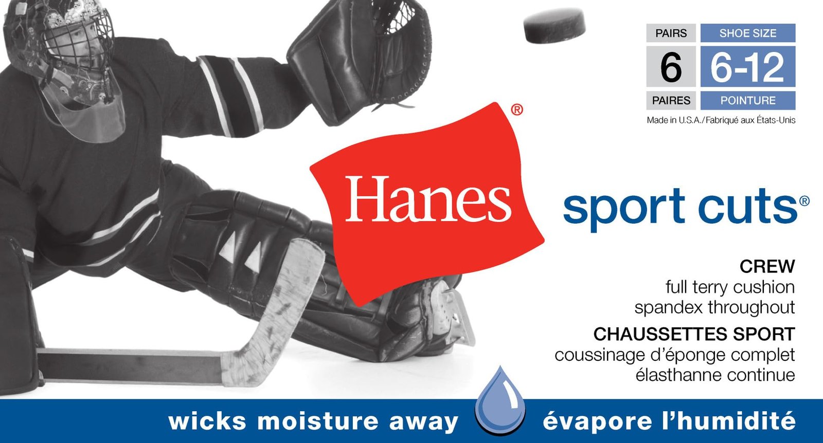 Hanes Mens 6pk Sport Cuts Crew Sock, Black, 6-12 US - Image 5