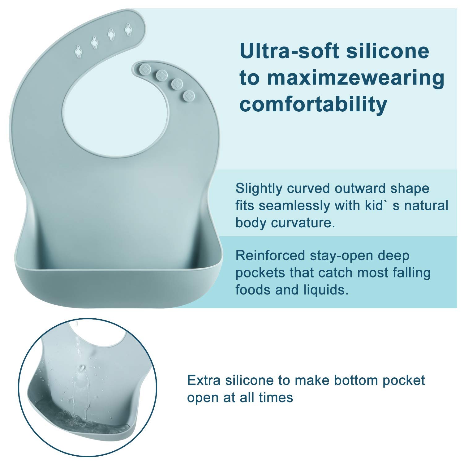 PandaEar Set of 3 Silicone Baby Bibs Waterproof, Soft, Unisex, 10-72 Months (Brown/Blue/Green) - Image 8