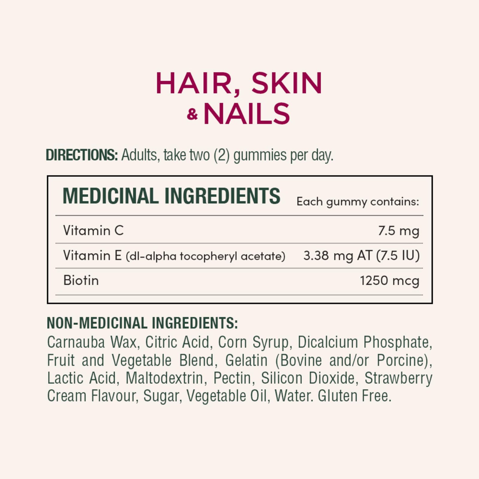 NATURE'S BOUNTY Hair, Skin & Nails, Helps Maintain Health of Hair, Skin & Nails, Helps Development of Bones, Teeth, Cartilage & Gums, Aids Wound Healing, Antioxidant, Strawberry Cream Flavour, 200 g - Image 6