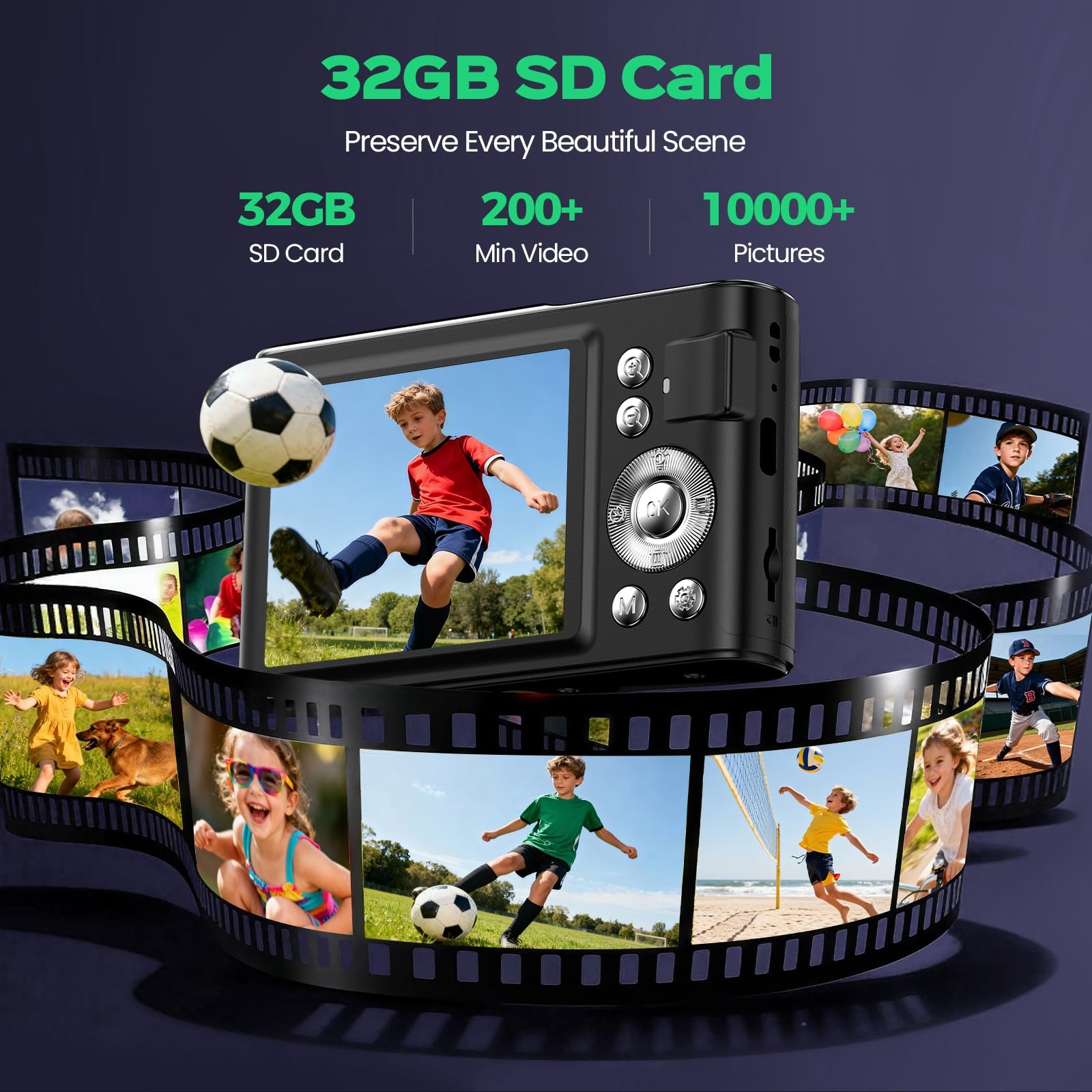 32GB Digital Camera Compact 48MP Autofocus 16X Digital Zoom Photo Camera: 2.8 Inch 4K LCD Screen Portable Vlogging Photography Camera for Kids, Beginners, Teens, Students with Lanyard - Image 5