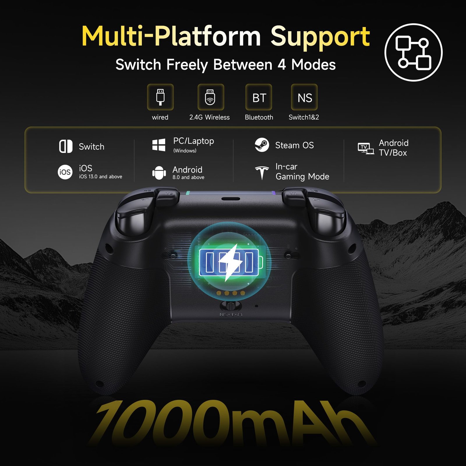 EasySMX X05 Pro Wireless PC Controller, Upgraded 2-Stage Triggers,Mute Buttons,Hall Joysticks,1000Hz Polling, 8-Way D-Pad, 1000mAh Battery, Multi-Platform Controller for PC/Switch/Android/iOS, Black - Image 8