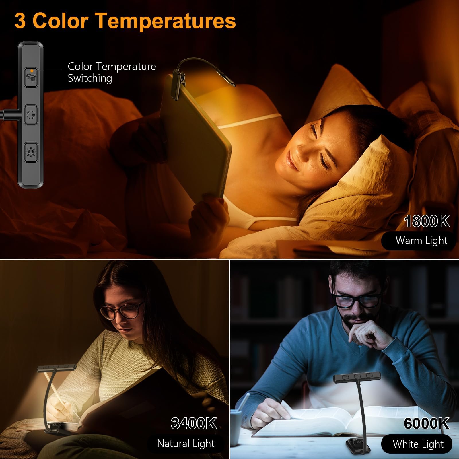 Gritin 19 LED Rechargeable Book Light for Reading in Bed with Memory Function- Eye Caring 3 Color Temperatures,Stepless Dimming Brightness,90 Hrs Runtime Lightweight Clip on Light for Book Lovers - Image 7