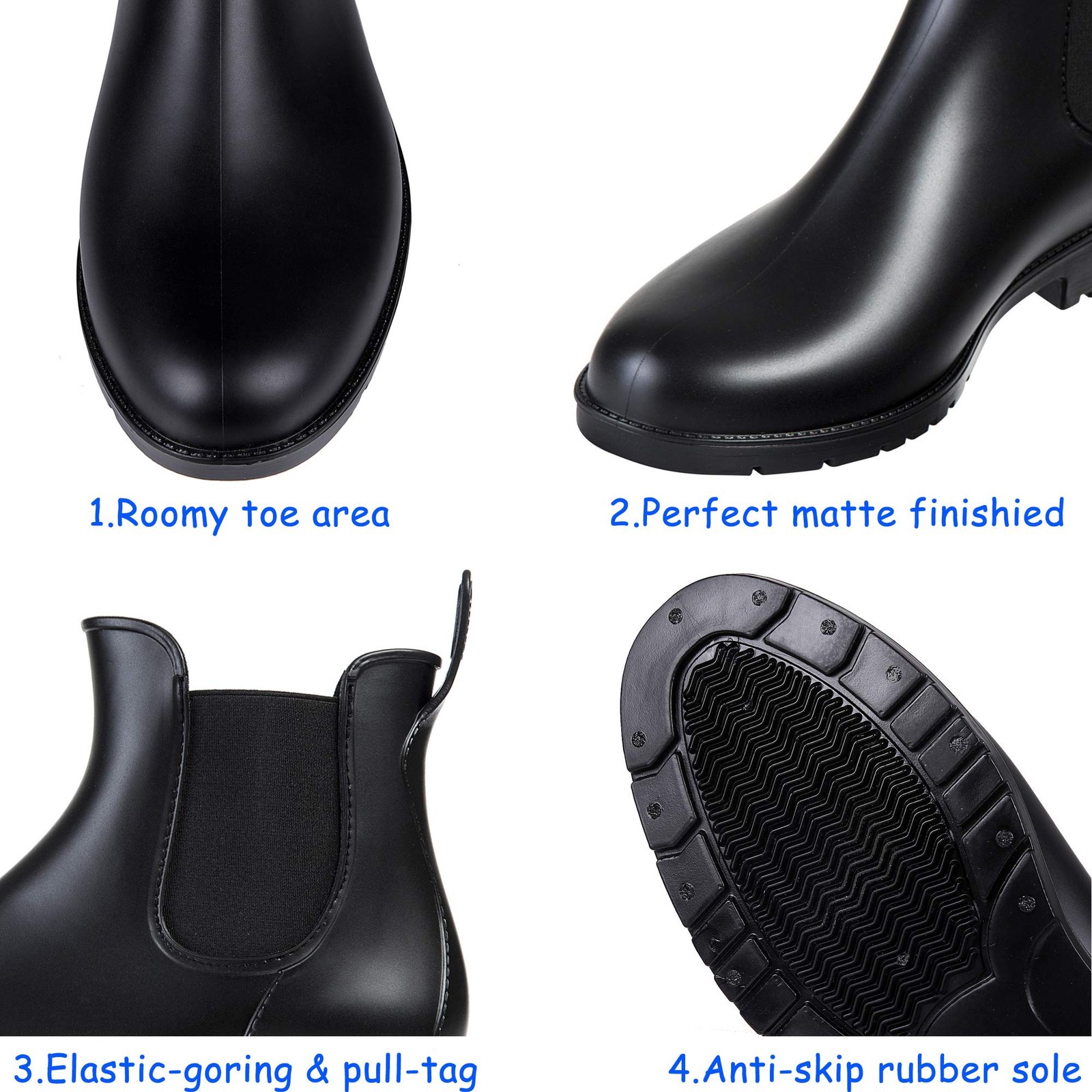 Asgard Women's Ankle Rain Boots Waterproof Chelsea Boots, Black 40 (Size 9-9.5) - Image 3