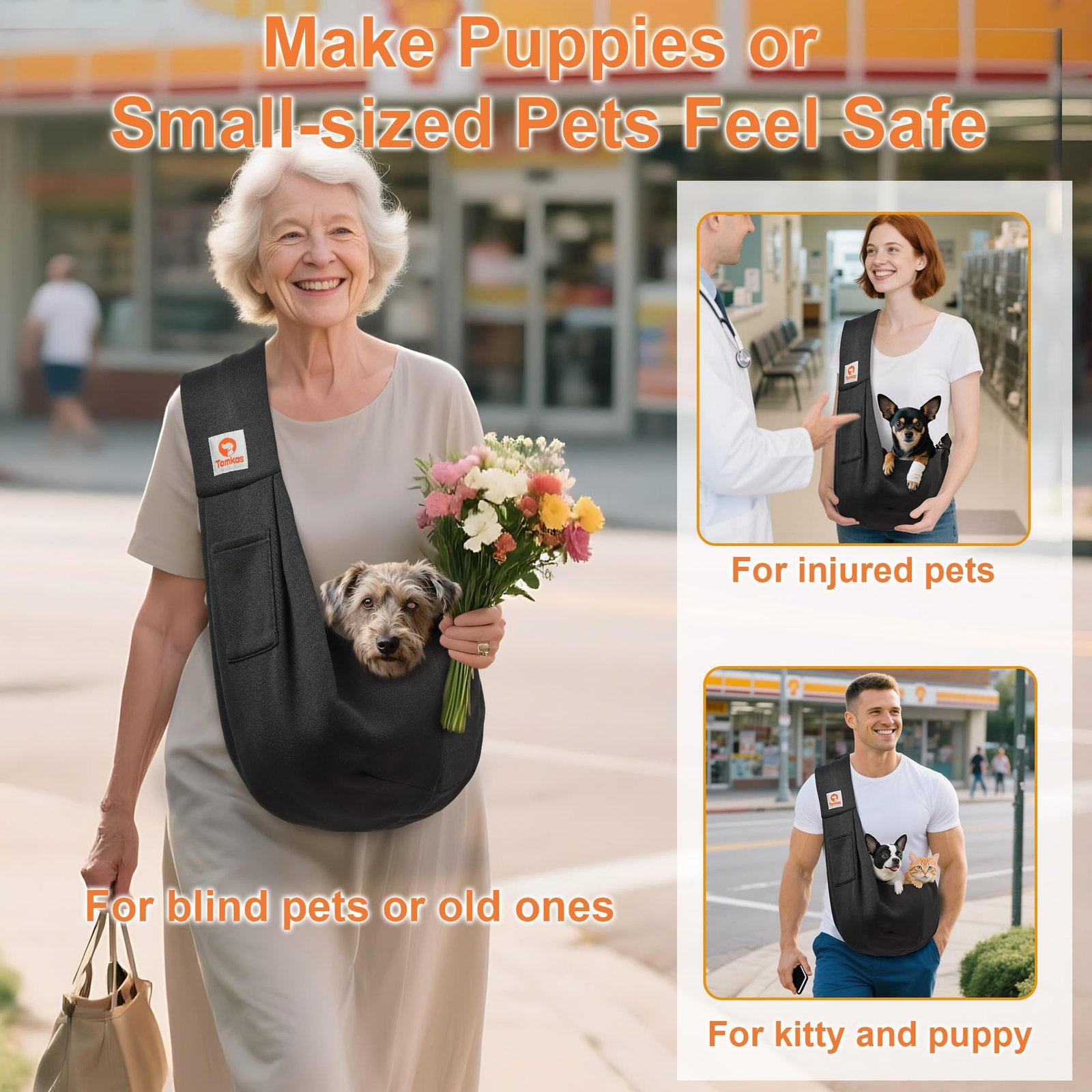 Tomkas Small Dog Sling Carrier - Classic Pocket & Classic Strap - for 3-10 lbs Pets(Black) - Image 8