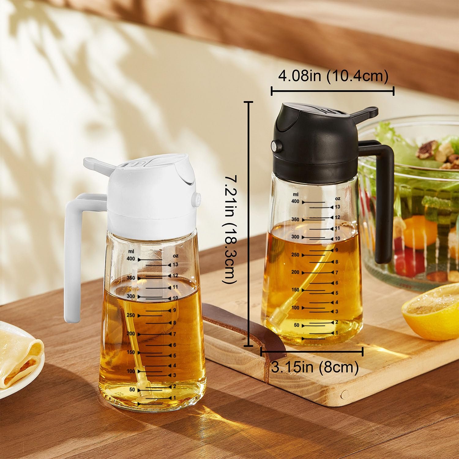 TrendPlain 470ml Olive Oil Spray Bottle for Kitchen Gadgets - 2 in 1 Olive Oil Dispenser Bottle and Air Fryer Accessories for Cooking, Salad and BBQ - Black - Image 3