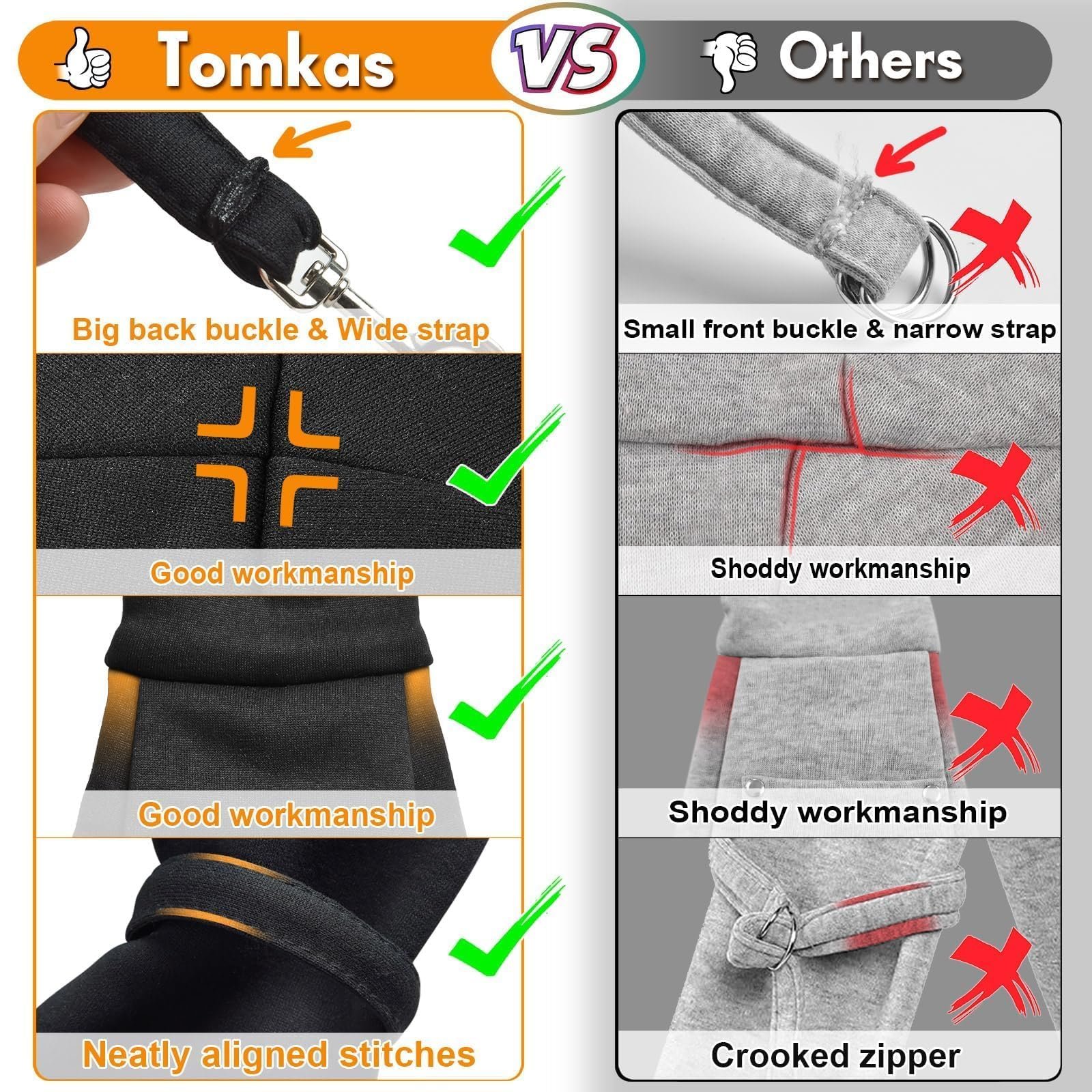 Tomkas Small Dog Sling Carrier - Classic Pocket & Classic Strap - for 3-10 lbs Pets(Black) - Image 6