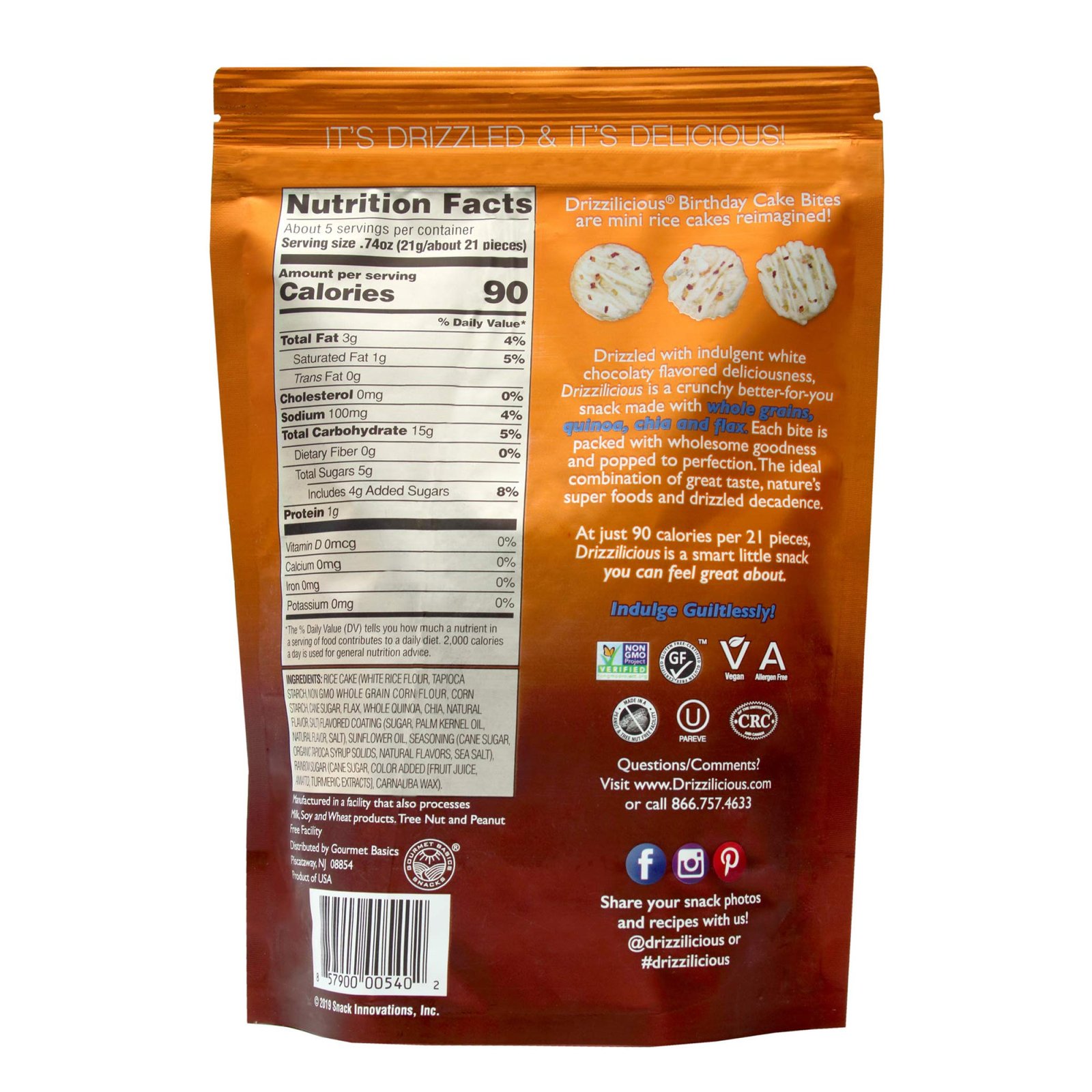 Drizzilicious Birthday Cake Mini Rice Cakes - 4oz (113g) Single Pack | Sinless Chocolatey Snack Bites - Rice Crisps Reinvented | Gluten-Free, Kosher Certified, Dairy-Free - Image 5