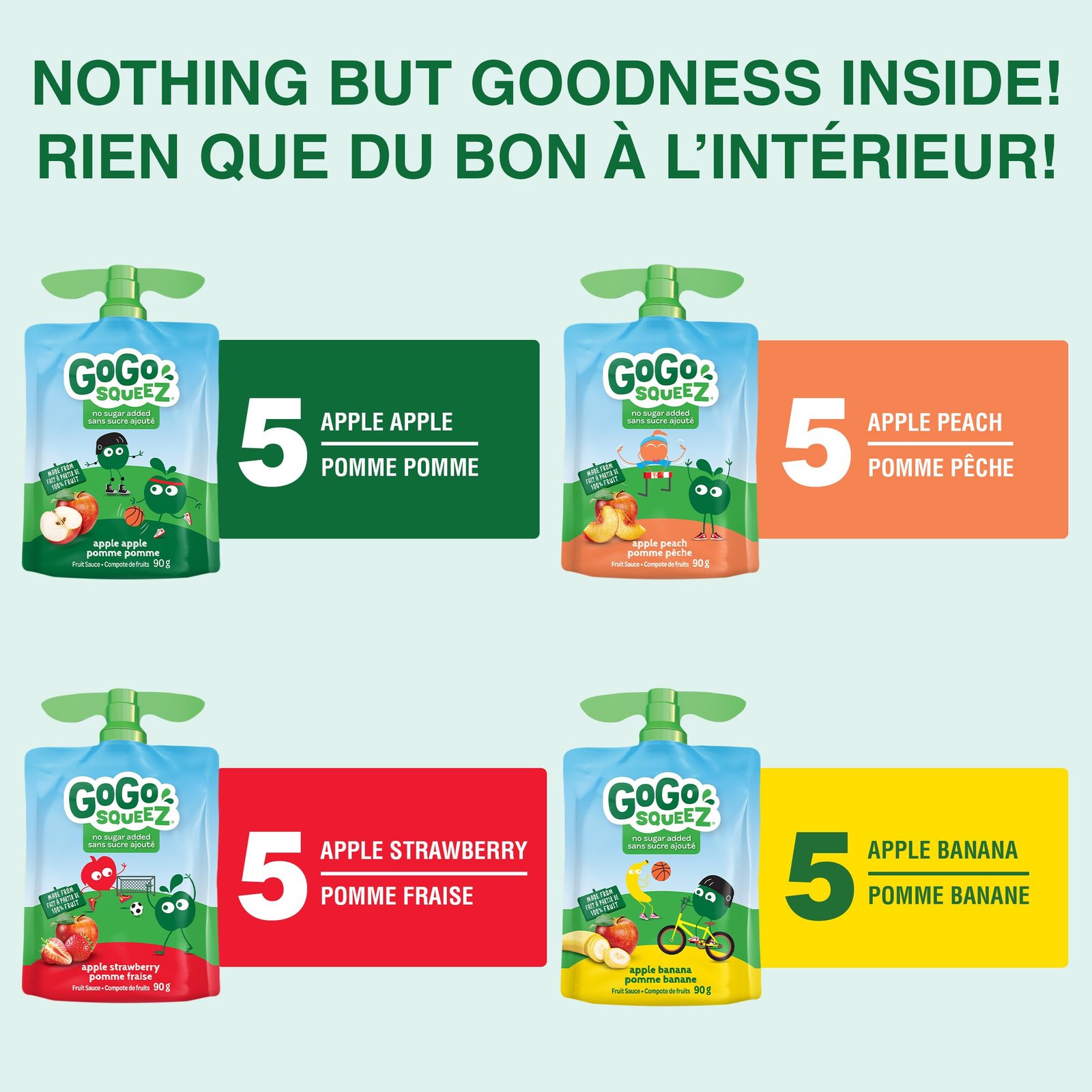 GoGo squeeZ Fruit Sauce Variety Pack, Apple, Strawberry, Peach, Banana, No Sugar Added. 90g per pouch, Pack of 20 - Image 6