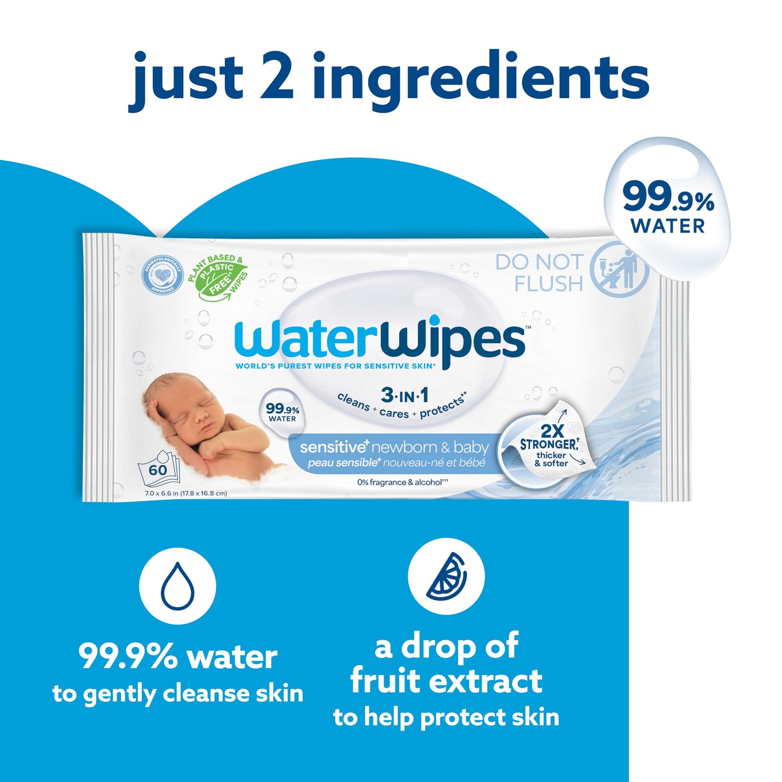 WaterWipes Sensitive+ Newborn & Baby Wipes, 3-In-1 Cleans, Cares, Protects, 99.9% Water, Unscented & Hypoallergenic, 300 Count (5 Packs) - Image 9
