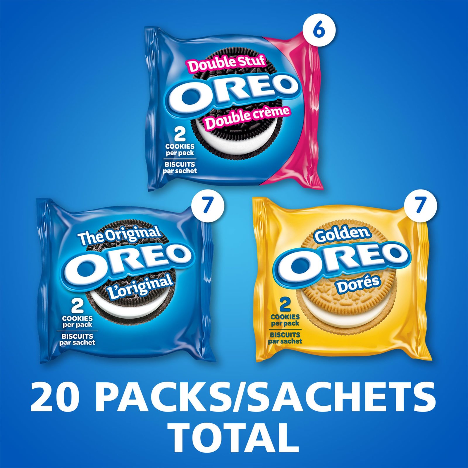 OREO, 20 Snack Packs (Individually Wrapped), 40 Cookies, School, Lunch, Travel, Gift, Birthday, Bulk Variety Pack of OREOs Original Chocolate & Double Stuf & Golden Vanilla Sandwich Cookies, 482g - Image 12