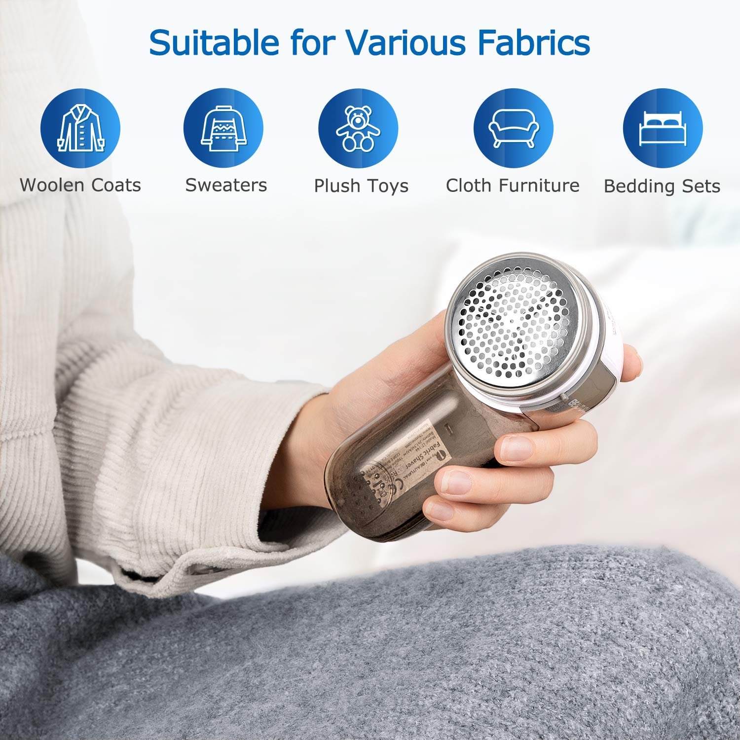 BEAUTURAL Lint Remover Fabric Shaver and Sweater Defuzzer with 2-Speeds, 2 Replaceable Stainless Steel Blades, Battery Operated - Image 3