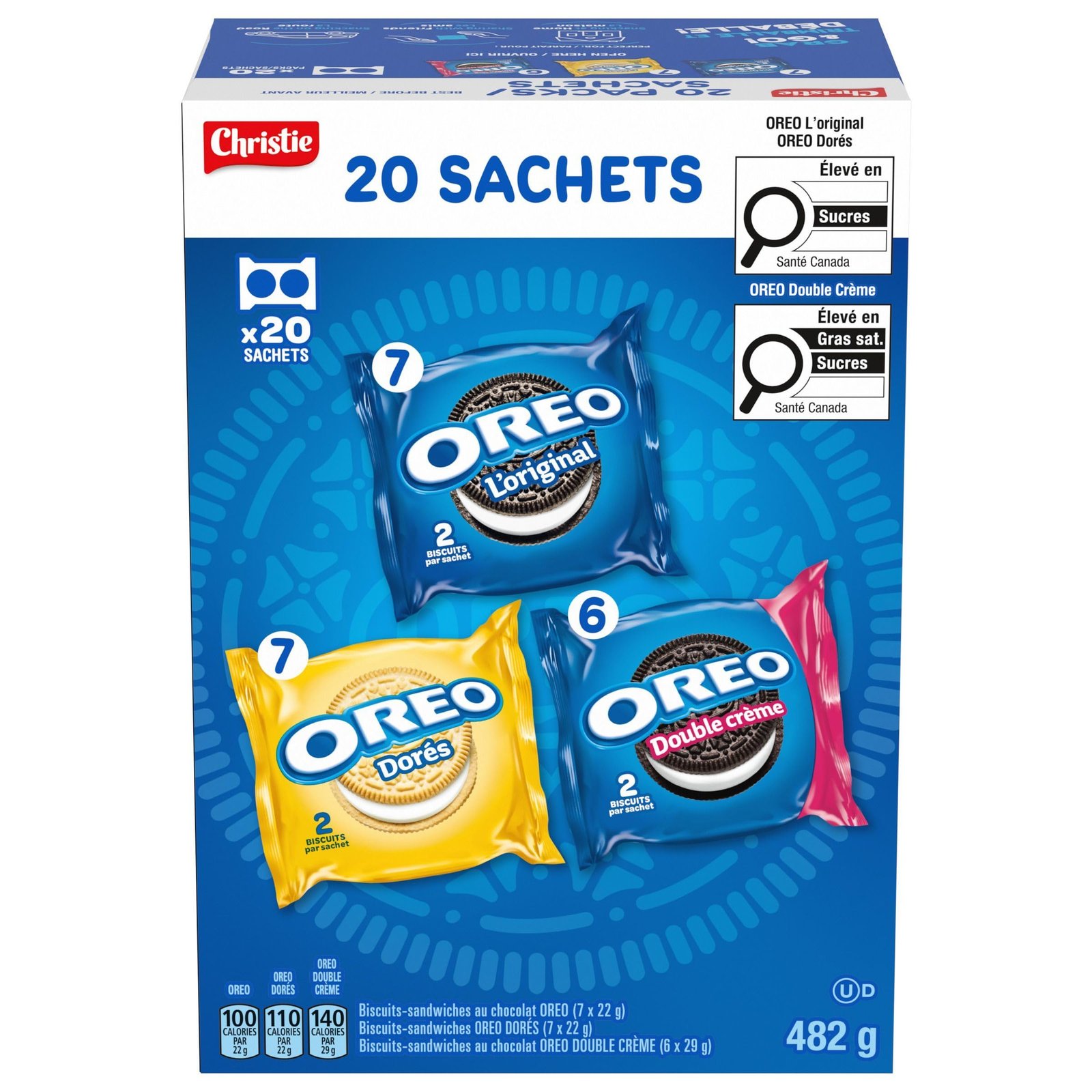 OREO, 20 Snack Packs (Individually Wrapped), 40 Cookies, School, Lunch, Travel, Gift, Birthday, Bulk Variety Pack of OREOs Original Chocolate & Double Stuf & Golden Vanilla Sandwich Cookies, 482g - Image 13