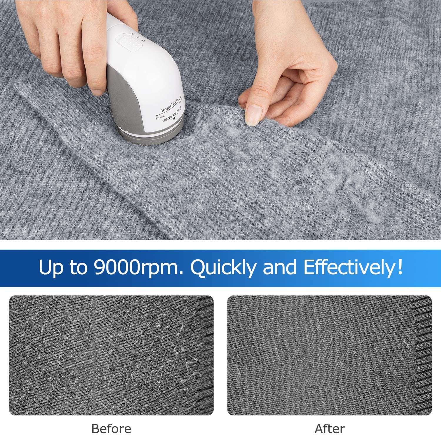 BEAUTURAL Lint Remover Fabric Shaver and Sweater Defuzzer with 2-Speeds, 2 Replaceable Stainless Steel Blades, Battery Operated - Image 6