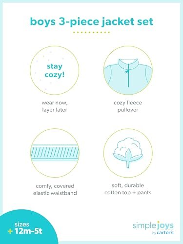 Simple Joys by Carter's Toddler Boys' 3-Piece Fleece Jacket, Long-Sleeve Shirt, and Woven Pant Playwear Set, Navy Dinosaur, 3T - Image 3