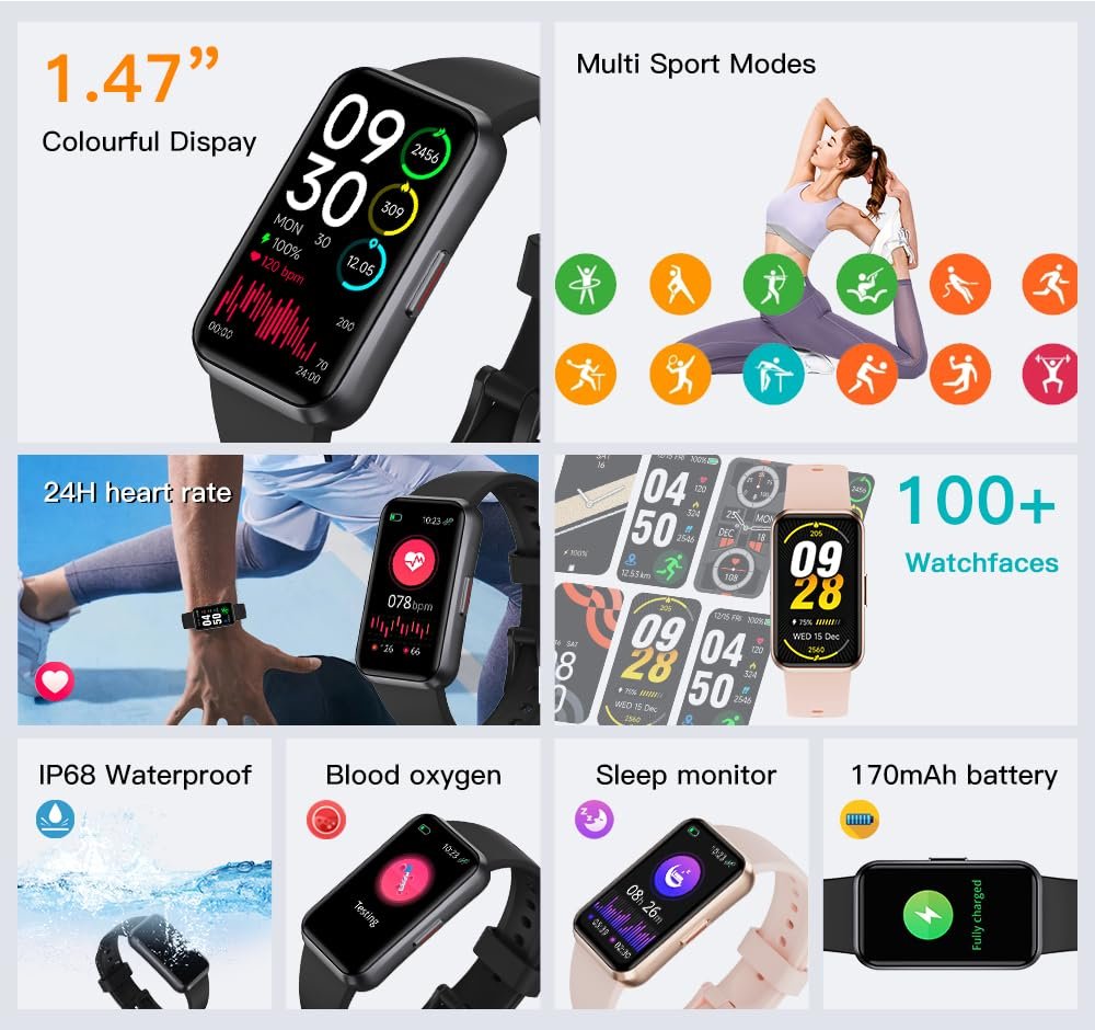 USMECBL Fitness Tracker, Blood Oxygen Heart Rate Sleep 24/7 Health Monitor/Calorie Steps Counter Pedometer Activity Smart watchs/Notifications for Android/iOS Men Women - Image 7