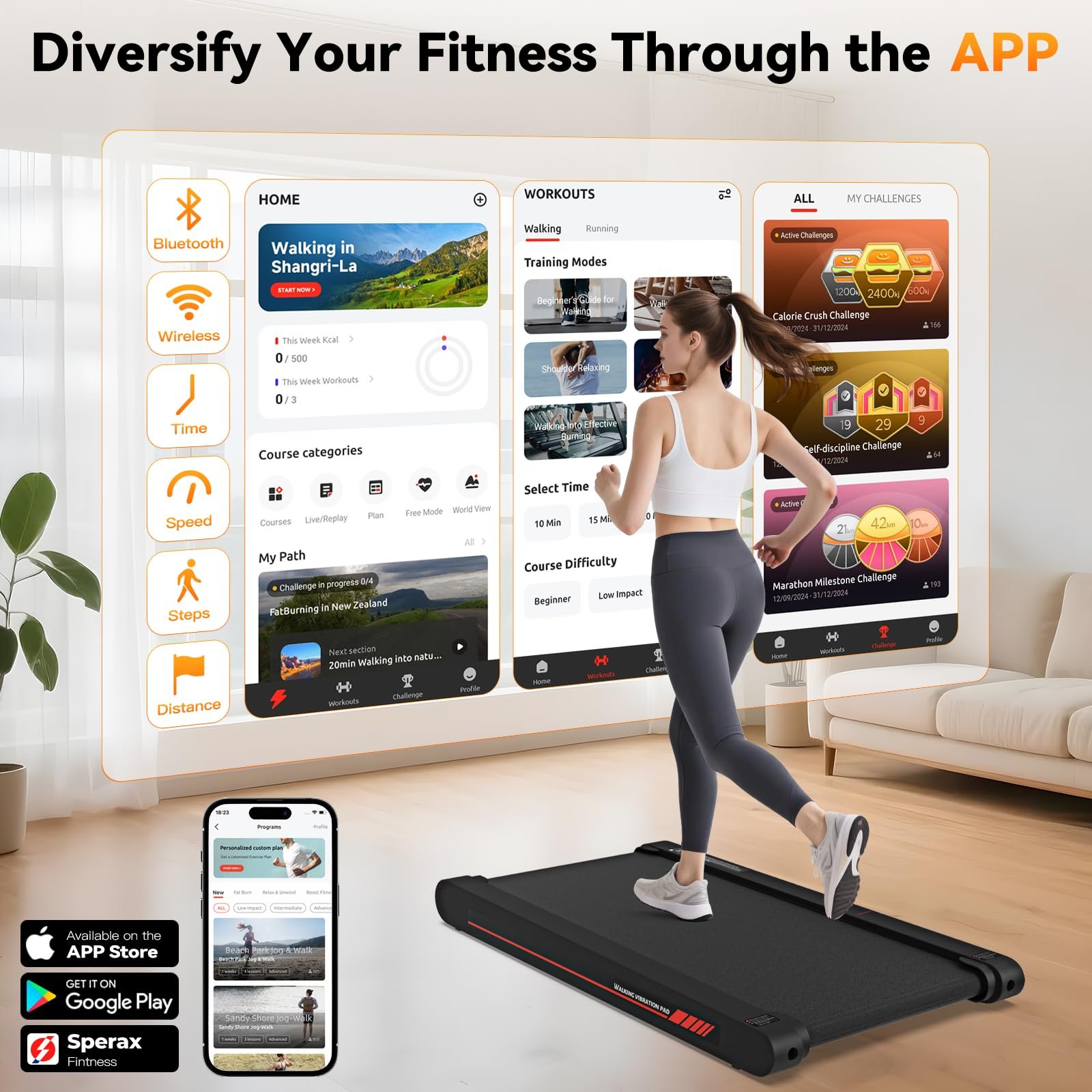 Sperax Walking Vibration Pad with APP,2.5 HP Under Desk Treadnill with Remote Control,Compact Portable Treadmill for Home and Office - Image 9