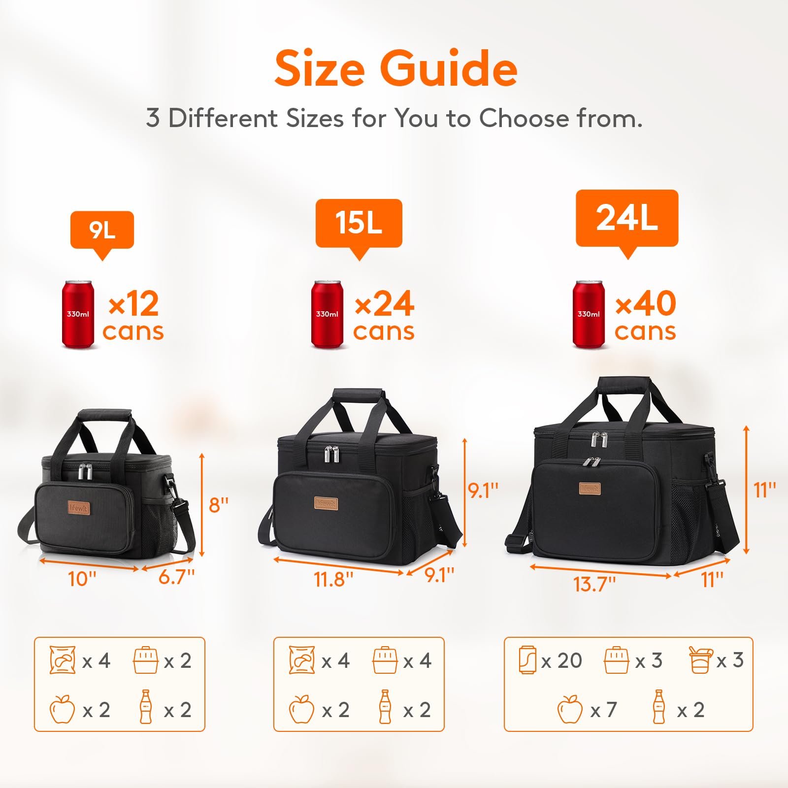 Lifewit Lunch Bag for Men, Insulated Lunch Box Leakproof Soft Cooler Cooling Tote for Adult Women, Waterproof Reusable Lunch Bags for Work Office Outdoor Picnic Camping, Black, 12-Can (9L) - Image 4