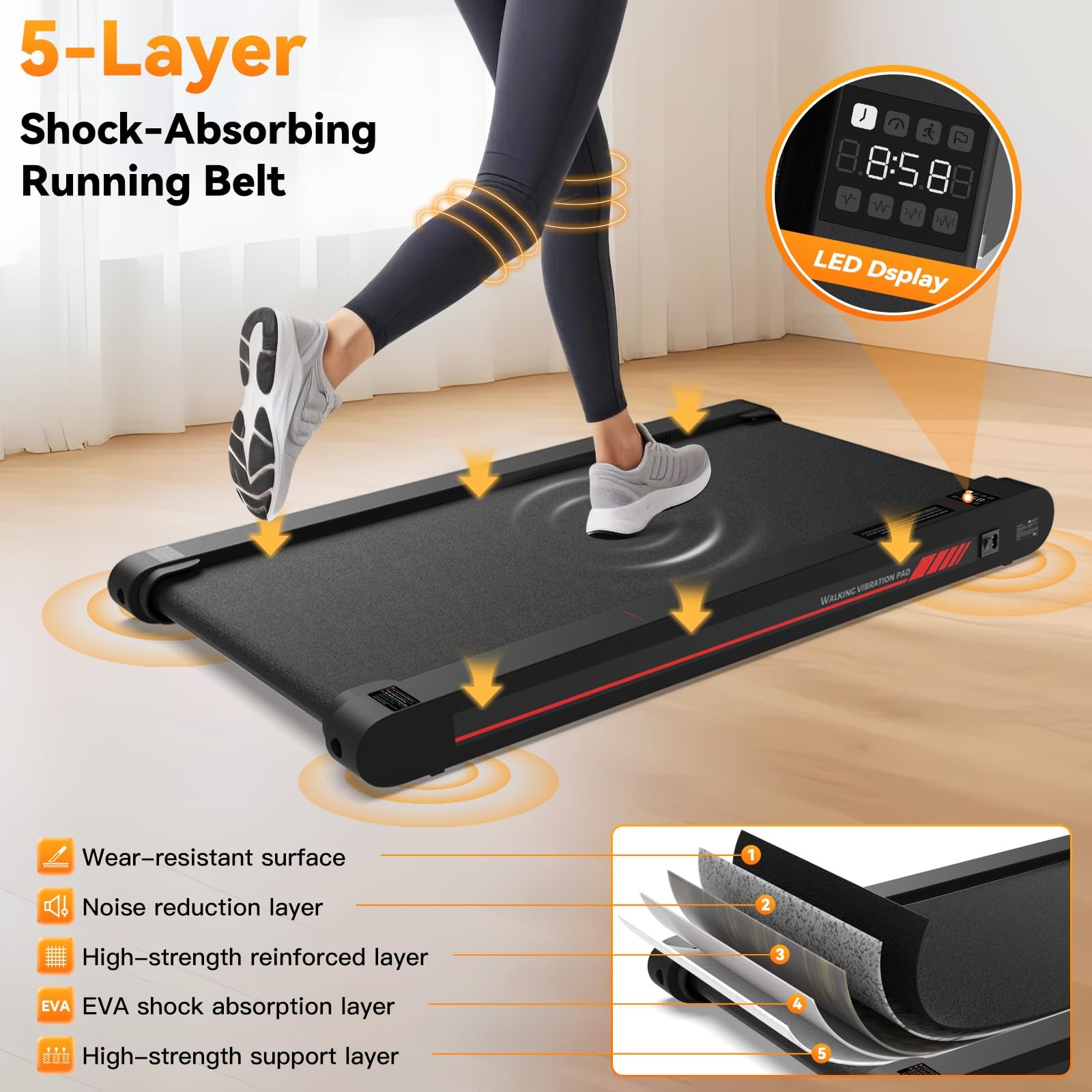 Sperax Walking Vibration Pad with APP,2.5 HP Under Desk Treadnill with Remote Control,Compact Portable Treadmill for Home and Office - Image 4