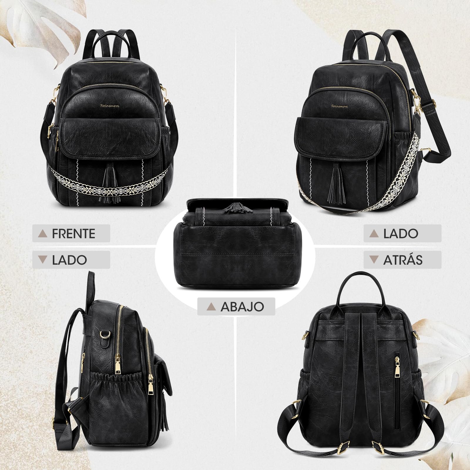 RAINSMORE Backpack Purse for Women Fashion Leather Waterproof Casual Small Travel Backpack Convertible Ladies Shoulder Bag, Black - Image 3