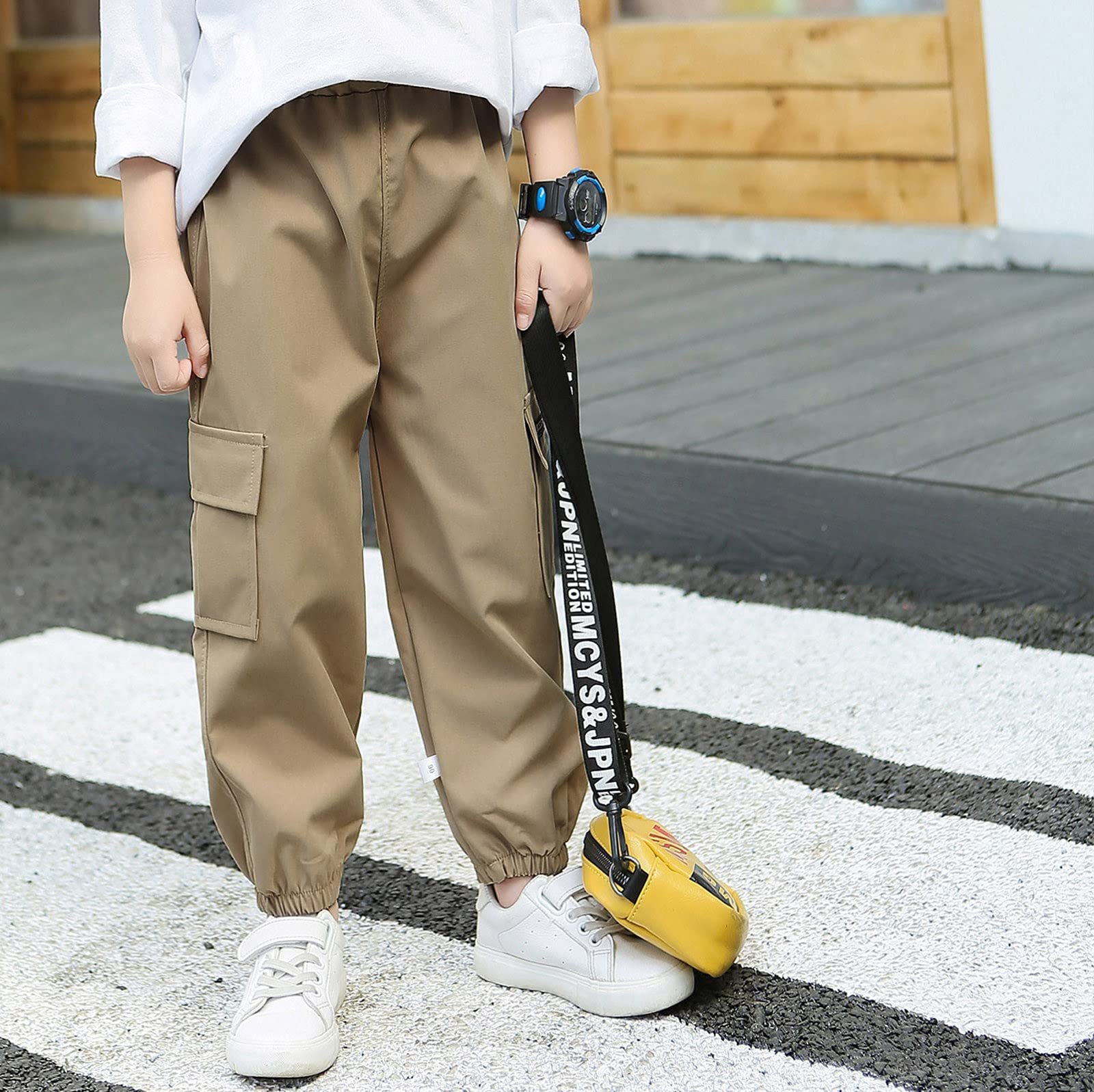 Cargo Pants Trousers Fashion Boys Cuffs Pants Spring Elastic Casual Summer Boys Pants 2t Baby Pants, Beige, 4-5T - Image 4