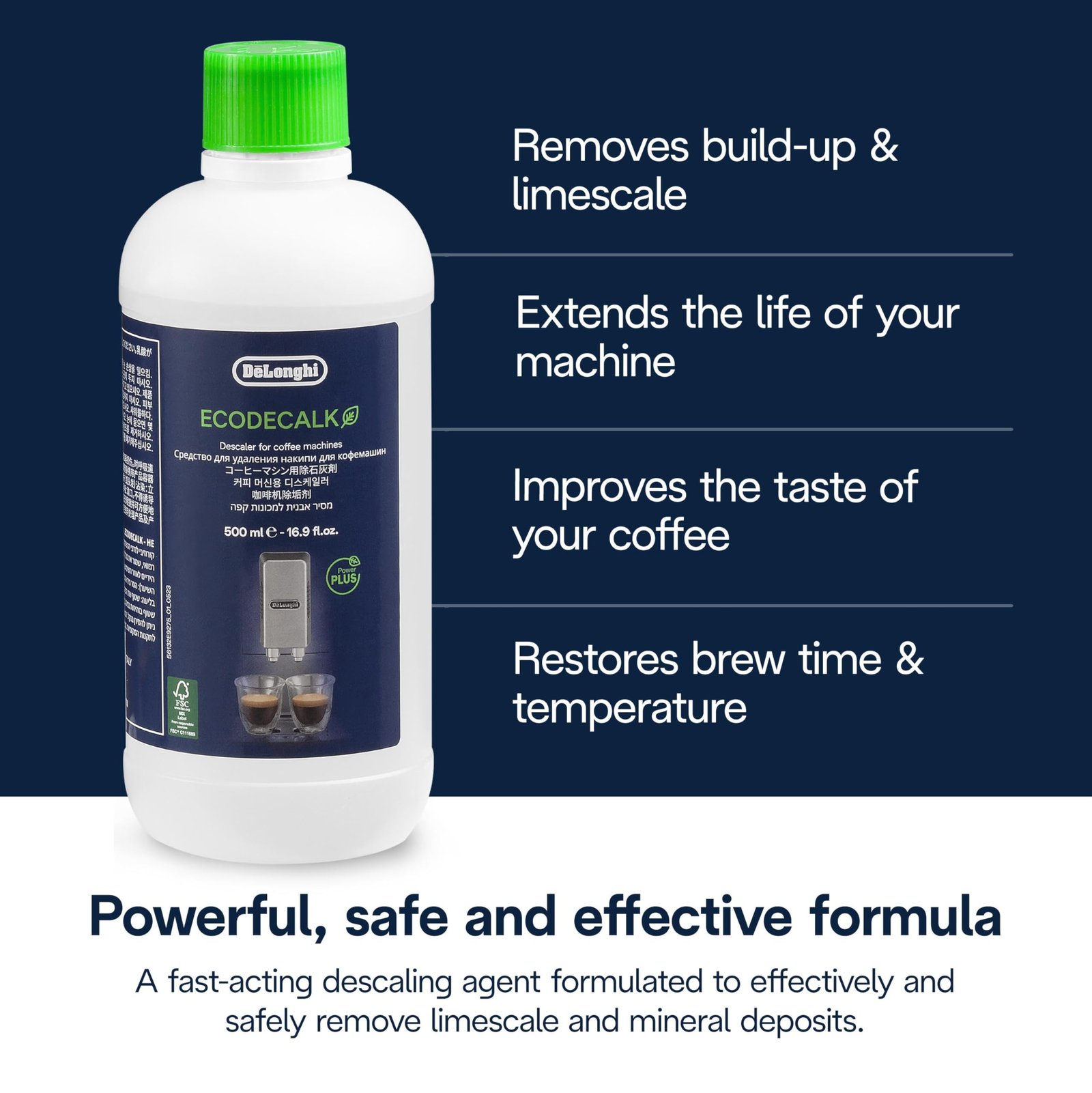 De'Longhi EcoDecalk Descaler, Eco-Friendly Universal Descaling Solution for Coffee & Espresso Machines, 16.90 oz (5 uses) - Image 5