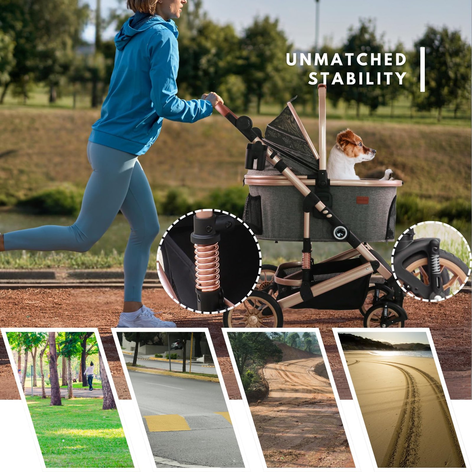 Pet Stroller with 4 Wheels, Foldable Pet Travel Carrier for Small/Medium Dogs Cats up to 50lbs, Detachble Portable Pet Bag, Storage Basket, Car Seat 3 in 1 Multifunctional (Grey) - Image 7