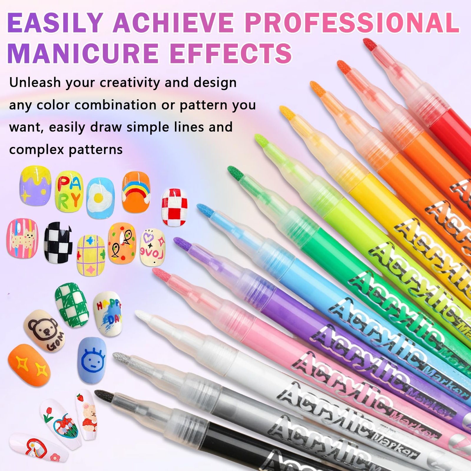 XINGXYUEL 12 Colors Nail Art Pens Set, Nail Art Markers Polish Pens for Painting Nails, Acrylic Paint Drawing Painting Dotting Markers Pen Quick Drying Nail Art Design Manicure Tools - Image 3