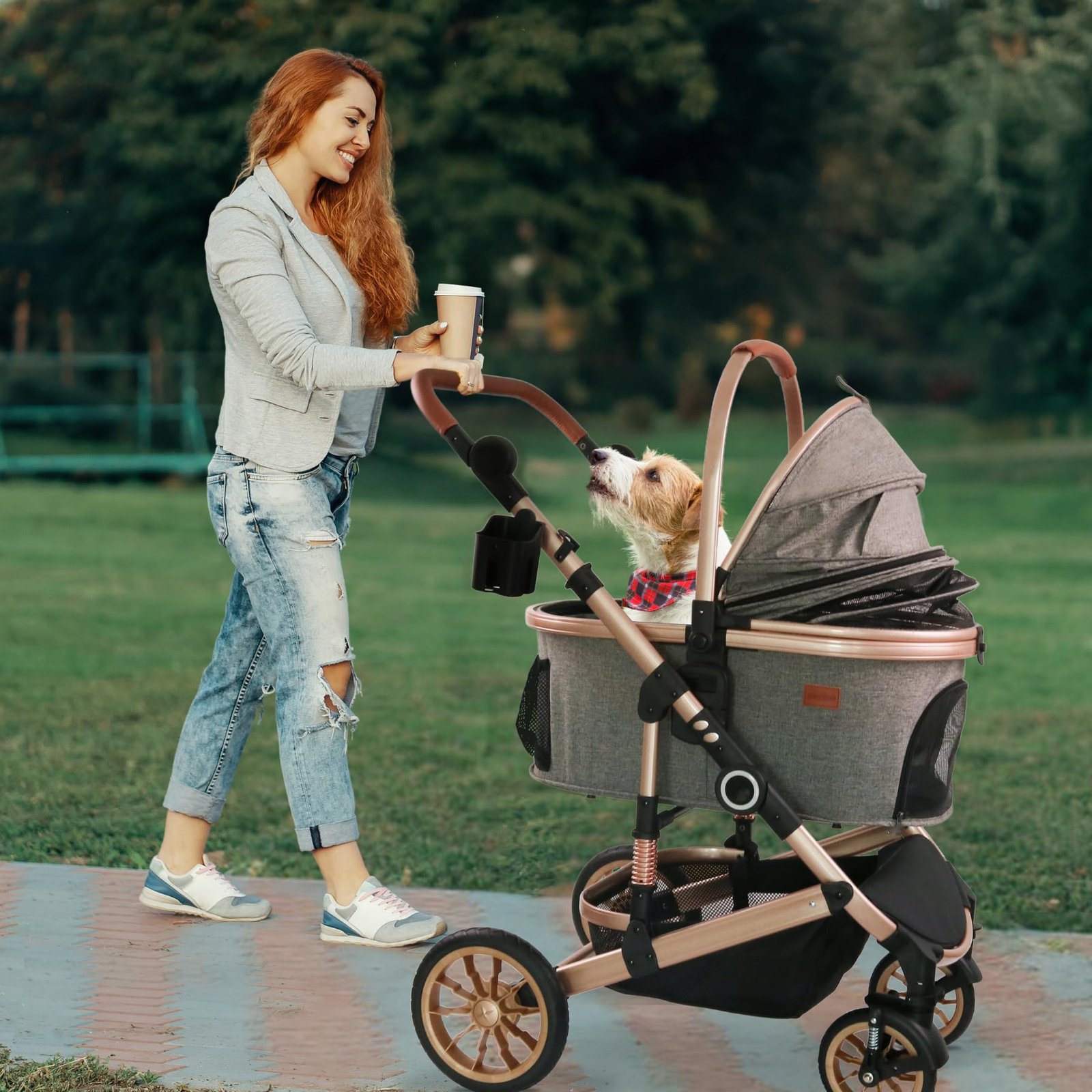 Pet Stroller with 4 Wheels, Foldable Pet Travel Carrier for Small/Medium Dogs Cats up to 50lbs, Detachble Portable Pet Bag, Storage Basket, Car Seat 3 in 1 Multifunctional (Grey) - Image 3
