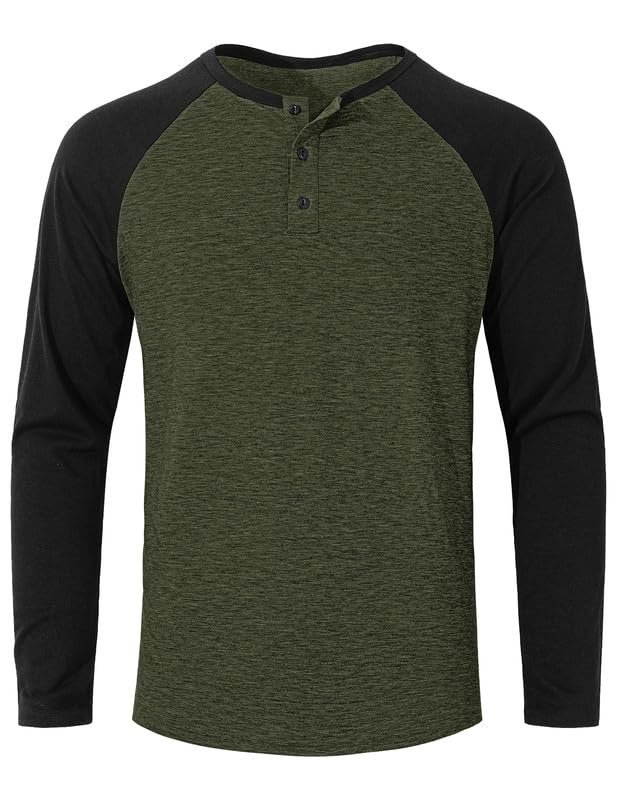 TARAINYA Henley Shirt Men Cotton 3-Button Casual Long Sleeve T-Shirt Slim Fit Big & Tall Army Green Black XL - Image 7