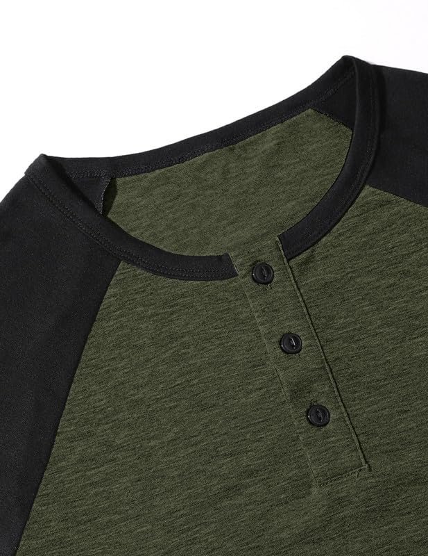 TARAINYA Henley Shirt Men Cotton 3-Button Casual Long Sleeve T-Shirt Slim Fit Big & Tall Army Green Black XL - Image 5