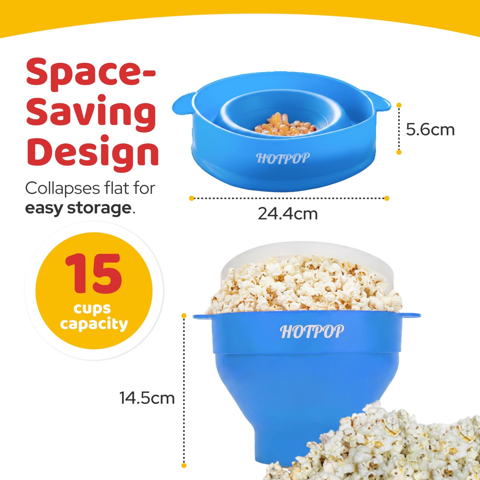The Original Hotpop Microwave Popcorn Popper, Silicone Popcorn Maker, Collapsible Bowl Bpa Free and Dishwasher Safe (Light Blue) - Image 6