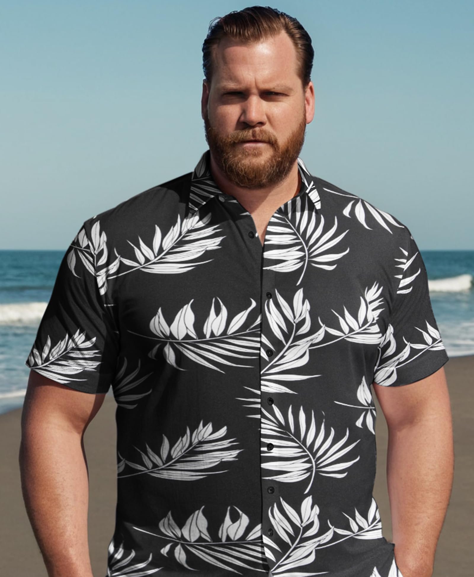 Weecreeture Big and Tall Men’s Hawaiian Shirt Tropical Print Short Sleeve Button-Down Relaxed Fit Beach Shirt for Vacation Black Palm Leaves New 3X-Large - Image 8