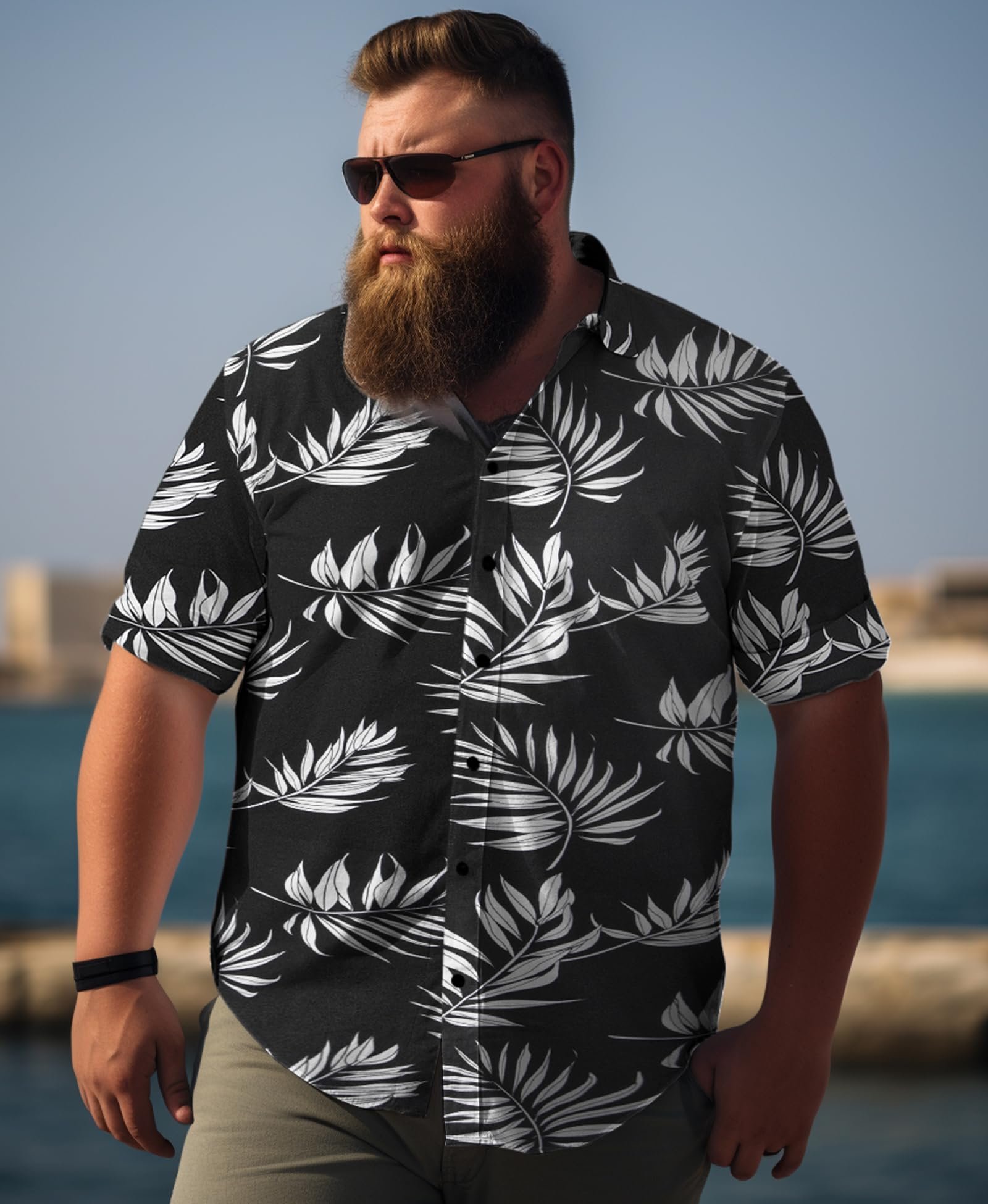Weecreeture Big and Tall Men’s Hawaiian Shirt Tropical Print Short Sleeve Button-Down Relaxed Fit Beach Shirt for Vacation Black Palm Leaves New 3X-Large - Image 7