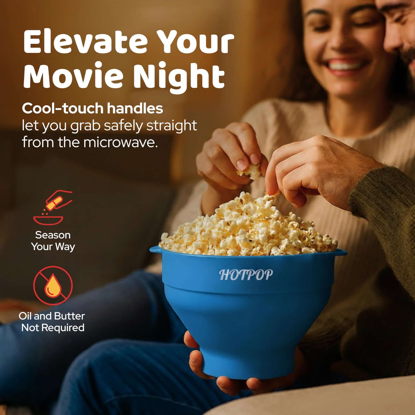 The Original Hotpop Microwave Popcorn Popper, Silicone Popcorn Maker, Collapsible Bowl Bpa Free and Dishwasher Safe (Light Blue) - Image 3