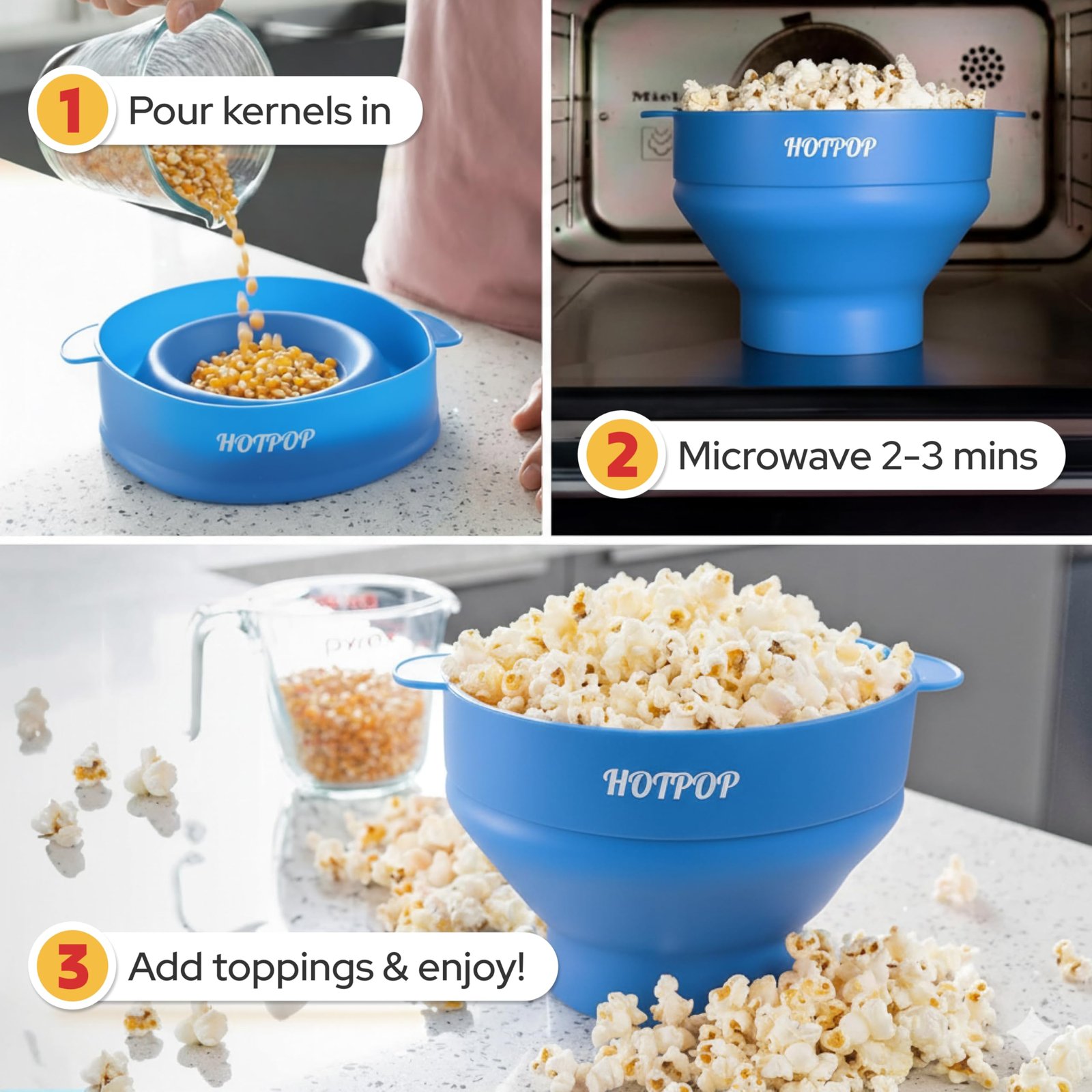 The Original Hotpop Microwave Popcorn Popper, Silicone Popcorn Maker, Collapsible Bowl Bpa Free and Dishwasher Safe (Light Blue) - Image 5