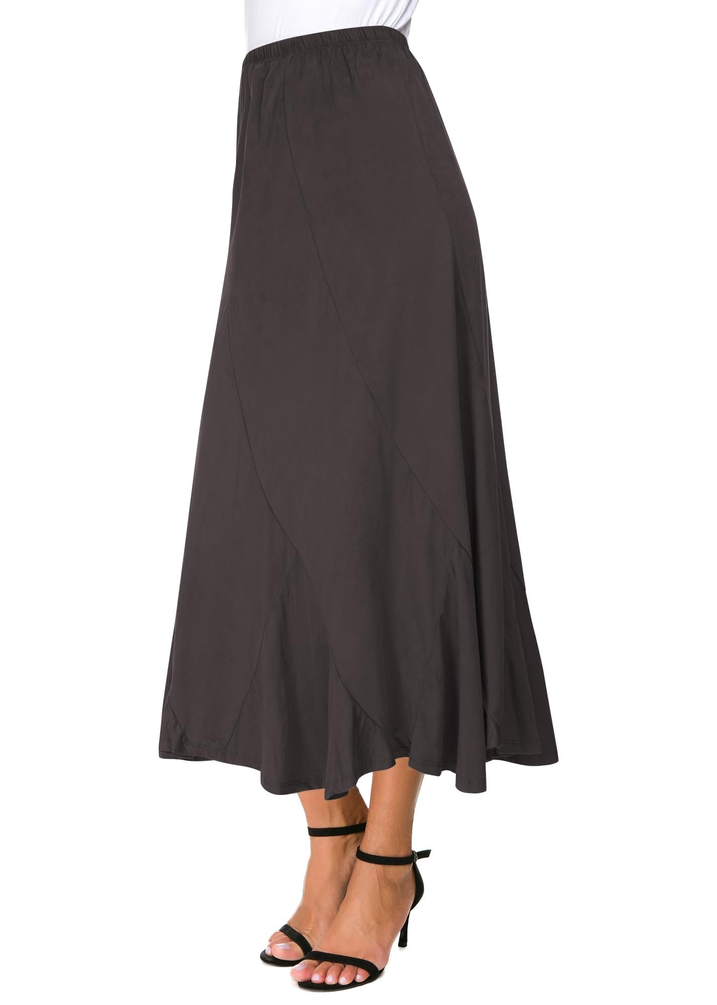 Urban CoCo Women's Vintage Elastic Waist A-Line Long Skirt (M, Cocoa Brown) - Image 6