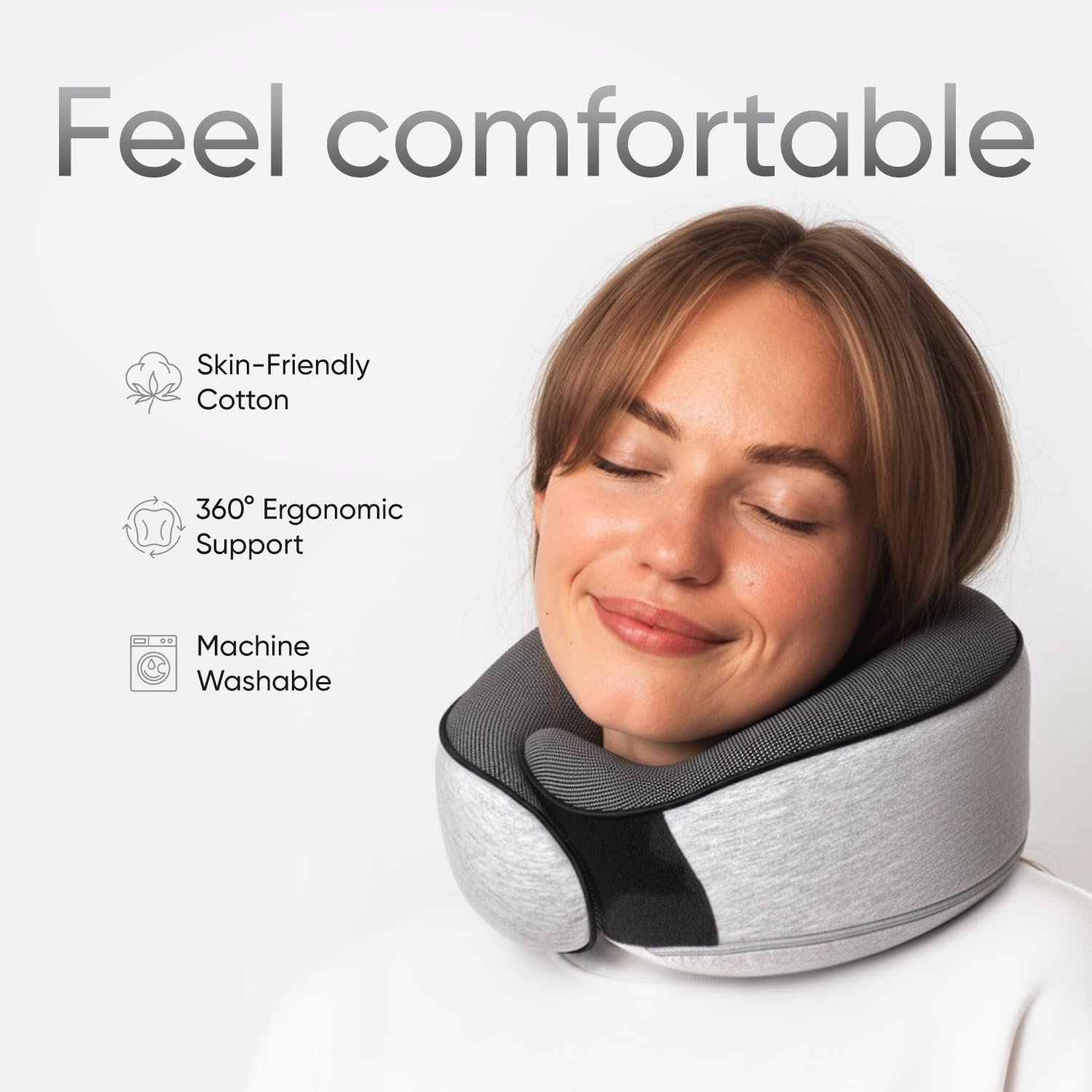 Proglobe Orthopedic Neck Pillow Travel Neck Pillows for Airplanes, Memory Foam Kit, Updated Resting Material, Airplane Travel Set with 3D Contoured Eye Masks, Earplugs, and Luxury Mesh Bag (Grey) - Image 7