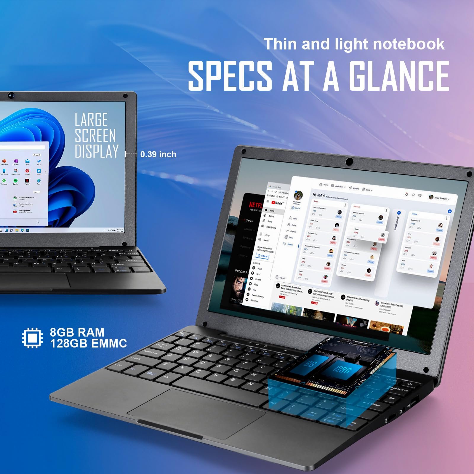 Laptop Computer, 8GB RAM 128GB ROM,Celeron Dual core Processors, 10" Netbook Computer with WiFi, Webcam and Bluetooth, Mini Laptop with Bag, Mouse, Headphone and Mouse Pad - Image 5