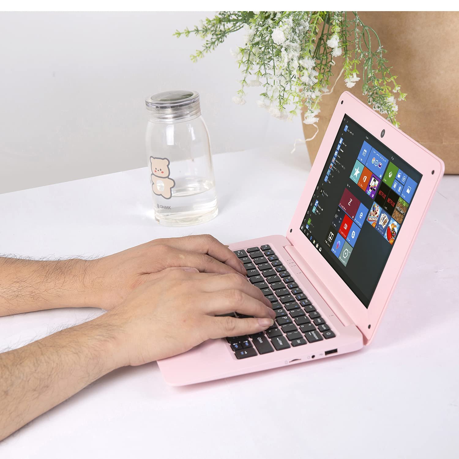 Goldengulf Windows 10 Computer Laptop Mini 10 Inch 32GB Ultra Thin and Light Netbook Quad Core CPU PC HDMI WiFi USB YouTube (Light Pink) - Image 4