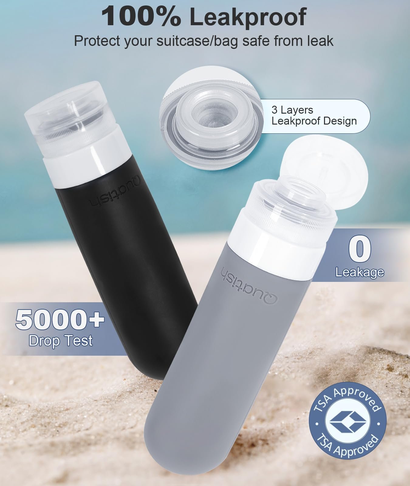 Quatish Travel Bottles for Toiletries, Original Patented Leak Proof Travel Size Toiletries, 3 oz Tsa Approved Silicone Containers, Shampoo and Conditioner Bottles, Travel Essentials, Grey - Image 7