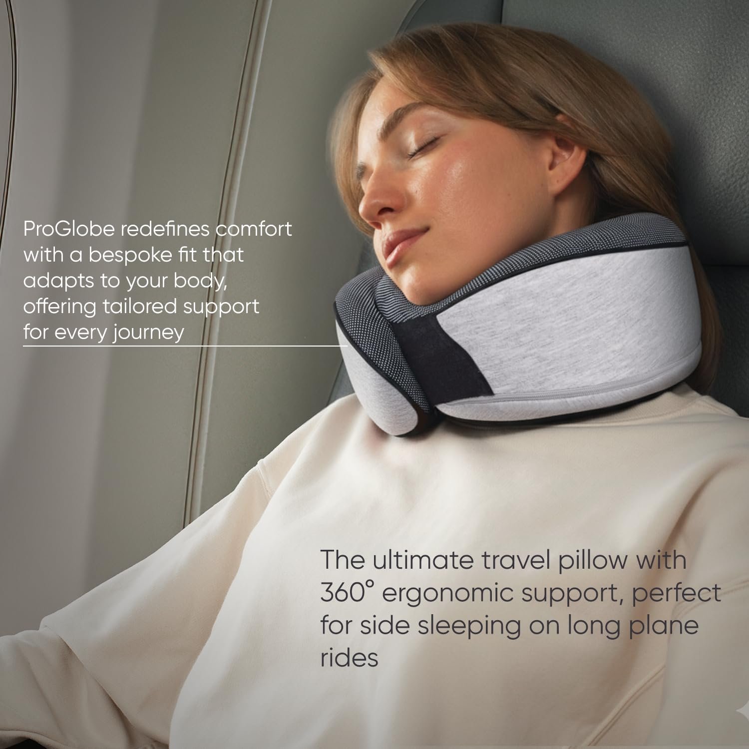 Proglobe Orthopedic Neck Pillow Travel Neck Pillows for Airplanes, Memory Foam Kit, Updated Resting Material, Airplane Travel Set with 3D Contoured Eye Masks, Earplugs, and Luxury Mesh Bag (Grey) - Image 3