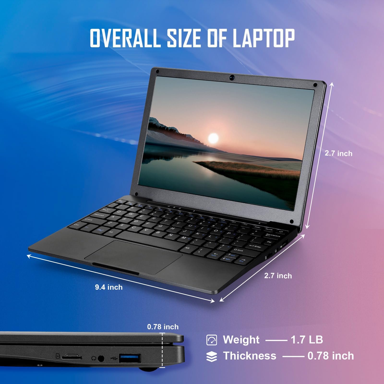 Laptop Computer, 8GB RAM 128GB ROM,Celeron Dual core Processors, 10" Netbook Computer with WiFi, Webcam and Bluetooth, Mini Laptop with Bag, Mouse, Headphone and Mouse Pad - Image 3