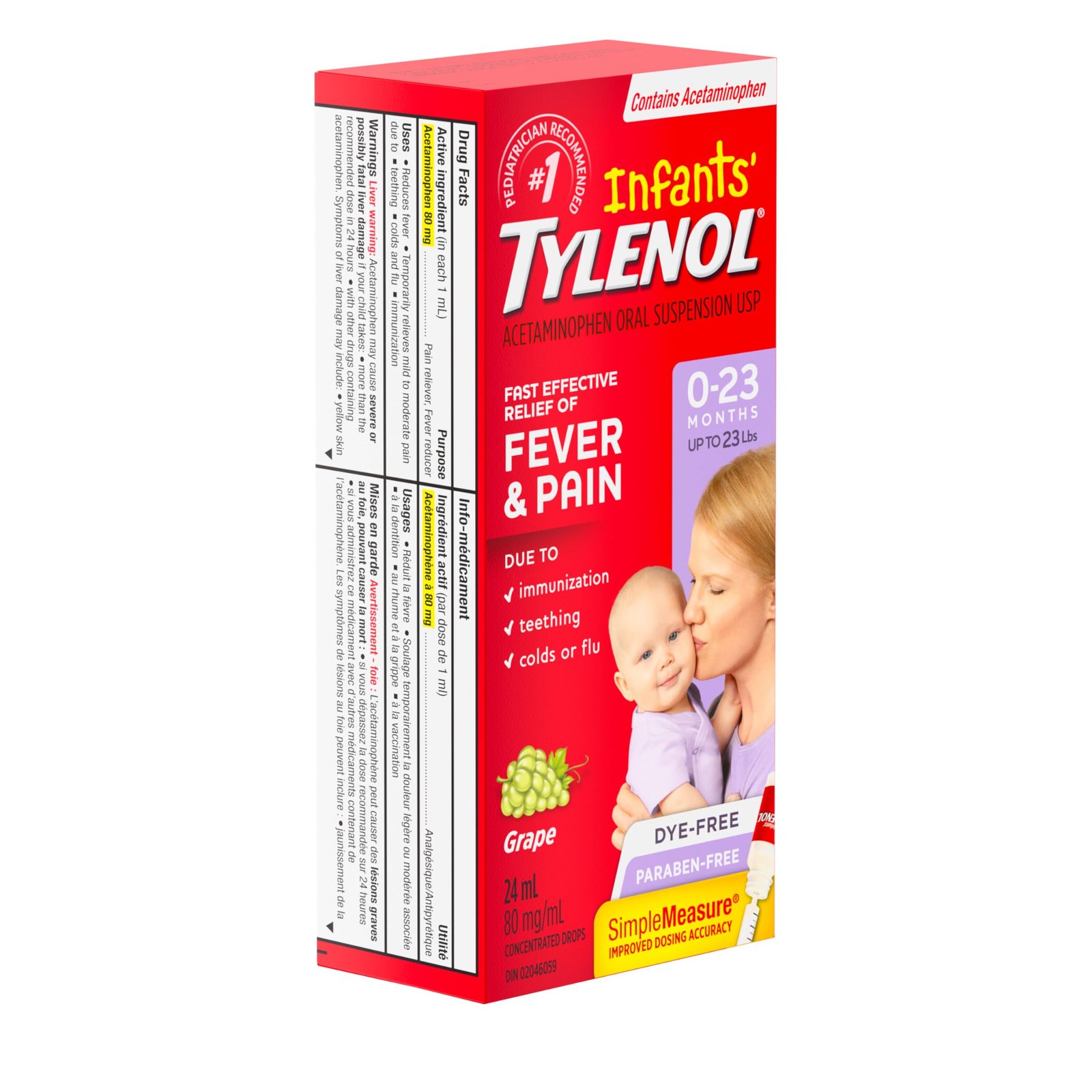 Tylenol Infant Fever, Teething and Pain Reliever for Baby, Grape Suspension Medicine, Dye Free, 24ML - Image 3