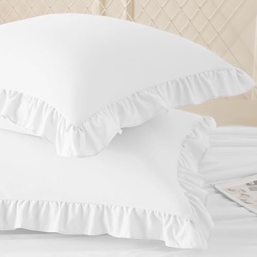 Ruffle Pillow Cases 18x18 Inches, White Square Ruffled Pillow Covers Set of 2, Microfiber Wrinkle Resistant Pillow Shams with Envelope Closure for Sofa Bed Living Room (White, 18" x 18" (Pack of 2)) - Colour Name : White - Size : 18" x 18" (Pack of 2) - Image 5