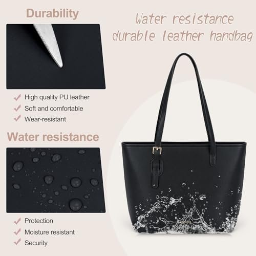 RAINSMORE Tote Bags for Women PU Leather Work Tote Bags Large Capacity tote bag with zipper Shoulder Purse bag - Colour Name : Black - Image 6