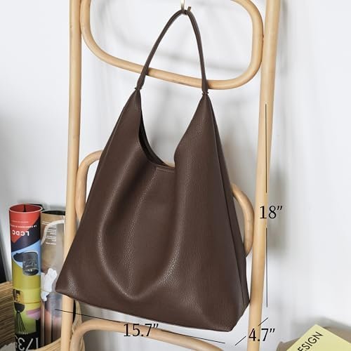 Hobo Bags for Women Soft Vegan Leather Shoulder Handbag Slouchy Tote Purses,-Colour Name : Coffee - Image 4