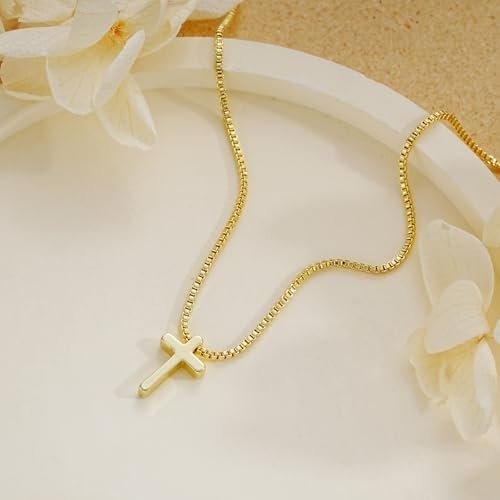 Gold Cross Necklace for Women Trendy, 14K Gold Plated Charm Choker, Pendant Necklace (Cross-Box Chain) - Colour Name : Cross-box Chain - Image 6