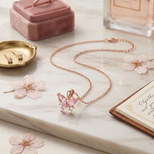 Hypoallergenic Butterfly Jewelry Set for Women, Girls - Cubic Zirconia Stud Earrings & Pendant Necklace Gift for Christmas, Birthday, Fans - Gift for Daughter, Granddaughter, Niece - Colour Name : Butterfly Set - Image 3
