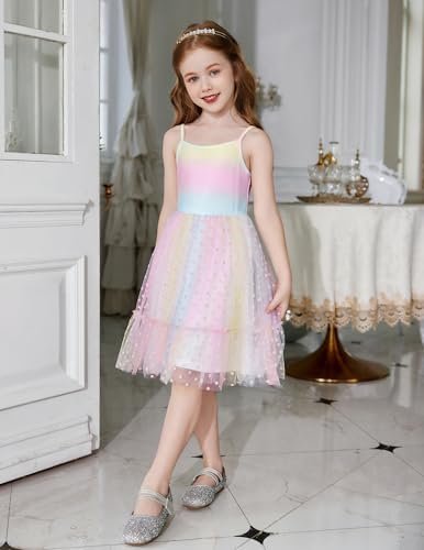 Arshiner Toddler Girl Tulle Dress Rainbow Tutu Party Princess Dresses Fairy Outfit Spring Clothes Colour Name : Rainbow - Dot Tulle - Size : 4-5T - Image 3